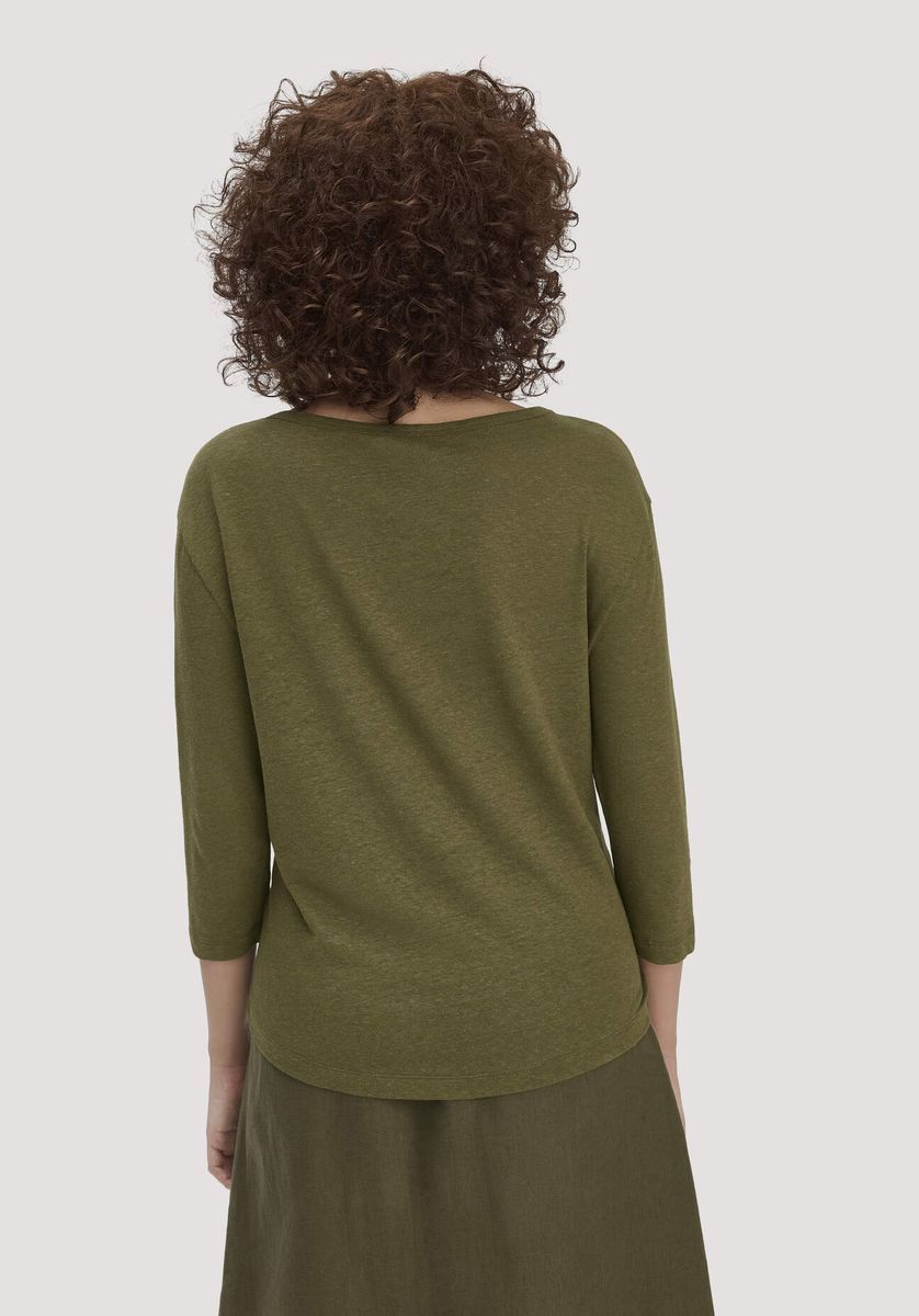 Lässiges Leinenmischgewebe 3/4-Arm Oberteil