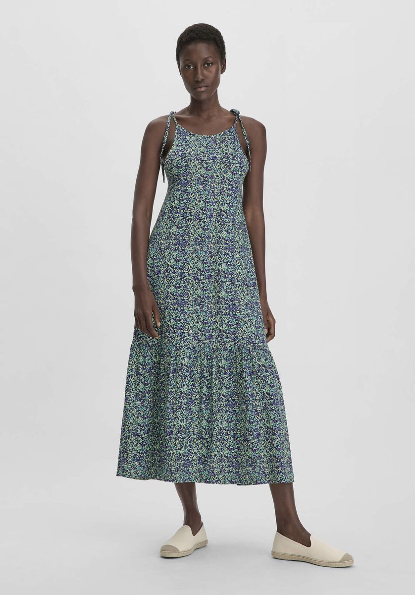 Geblümtes Midi-Kleid mit Bindebändern