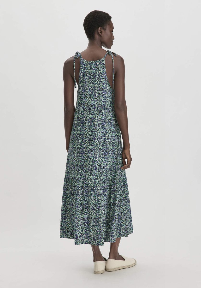 Geblümtes Midi-Kleid mit Bindebändern