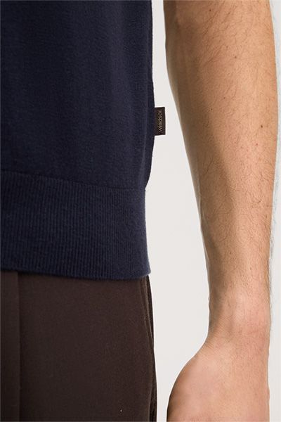 Windsor Cashmilo Marineblaues Kurzarm Strick T-Shirt Kaschmir Seidenmischung