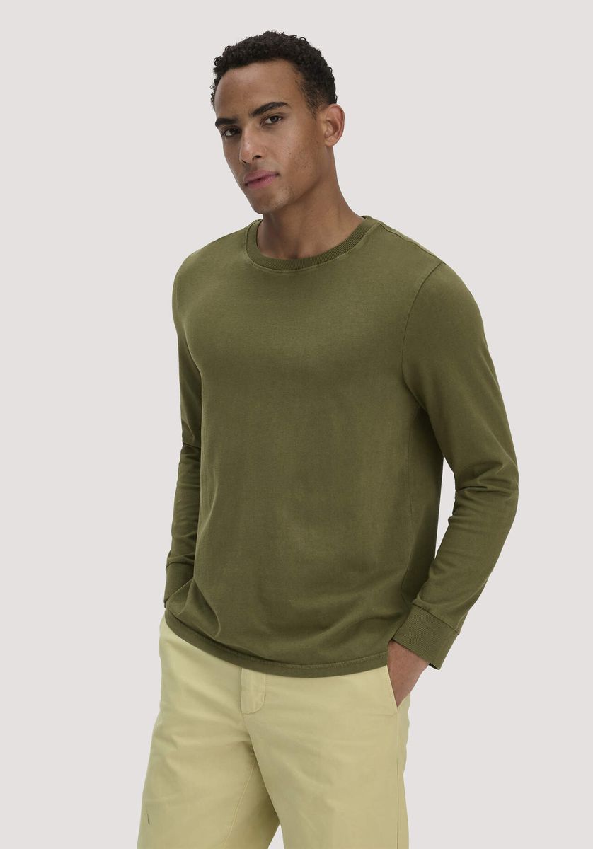 hessnatur Herren Heavy Jersey Longsleeve Relaxed aus Bio-Baumwolle - grün - Größe 46
