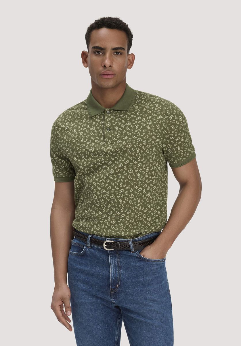 hessnatur Herren Print Piqué Polo Relaxed aus Bio-Baumwolle - grün - Größe 46