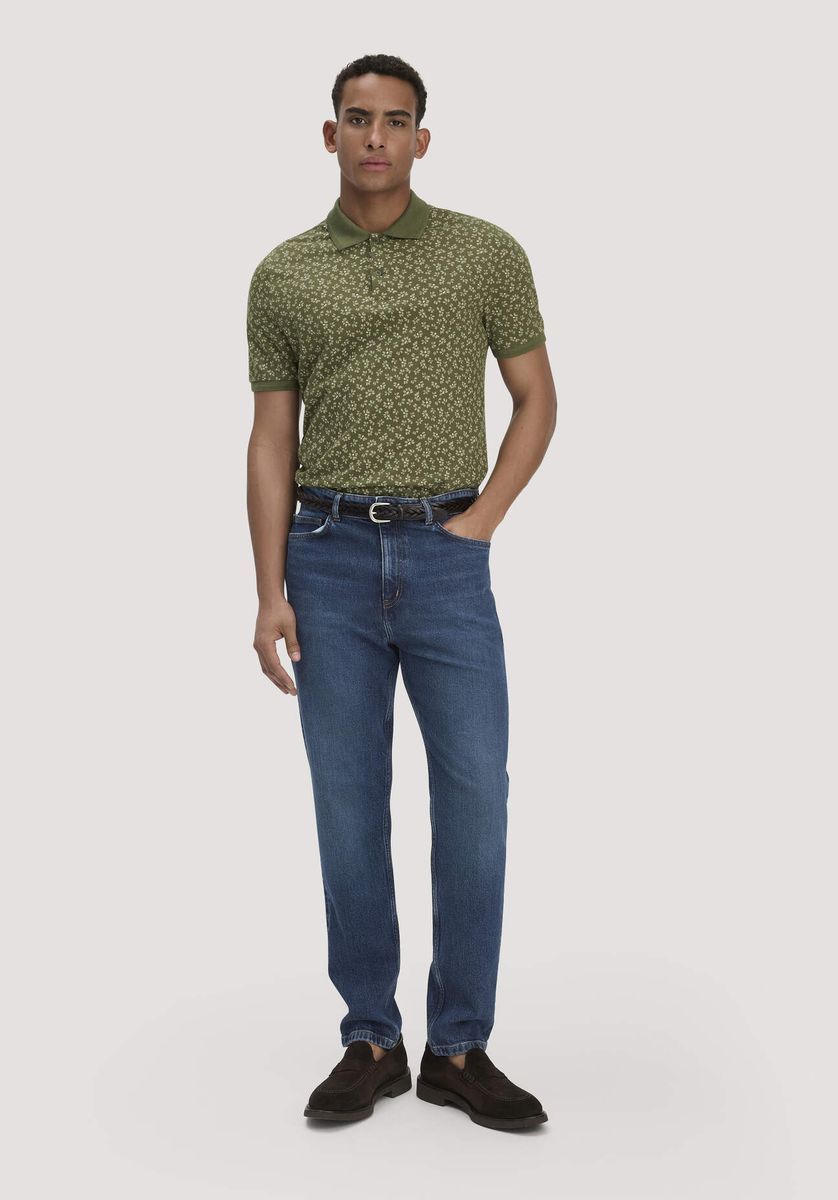 hessnatur Herren Print Piqué Polo Relaxed aus Bio-Baumwolle - grün - Größe 46