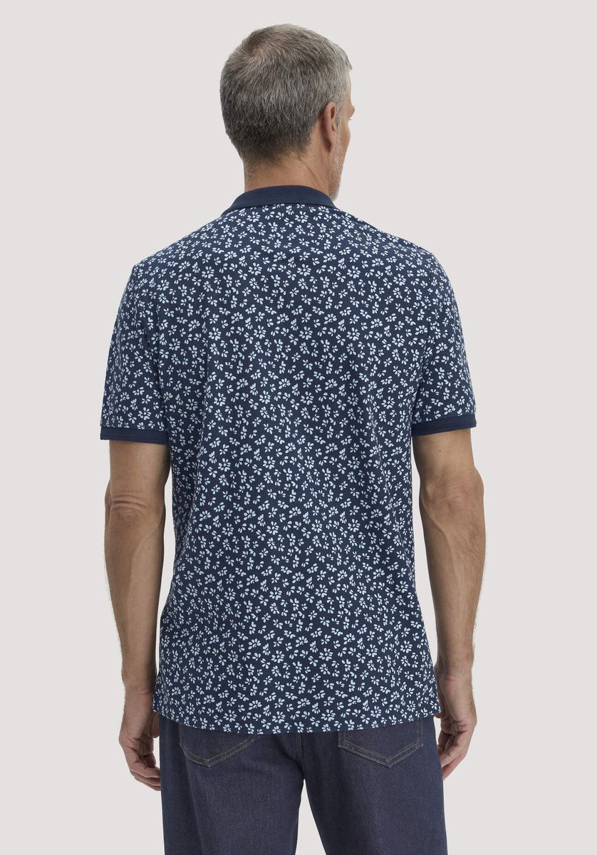 hessnatur Herren Print Piqué Polo Relaxed aus Bio-Baumwolle - blau - Größe 46