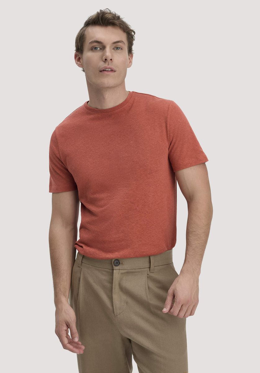 Klassisches Leinenmisch-T-Shirt mit kurzen Ärmeln