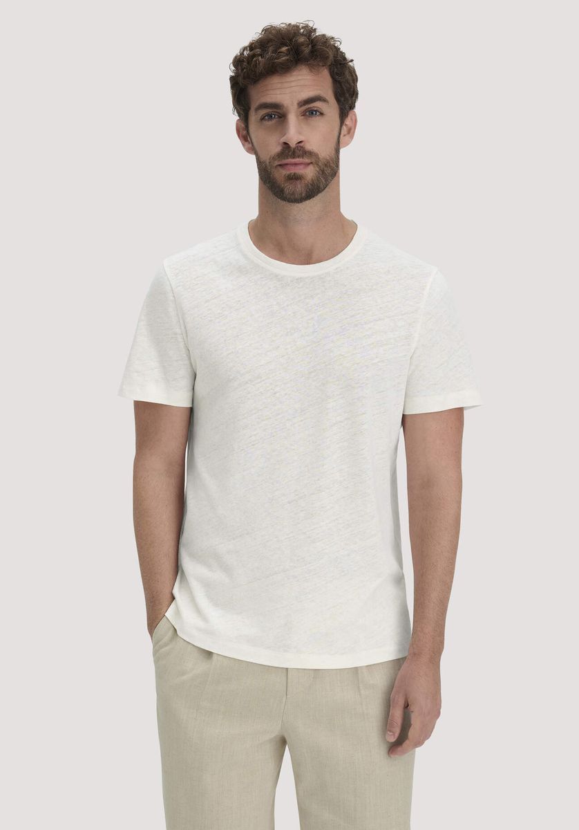 Klassisches Leinenmischung T-Shirt mit Rundhalsausschnitt