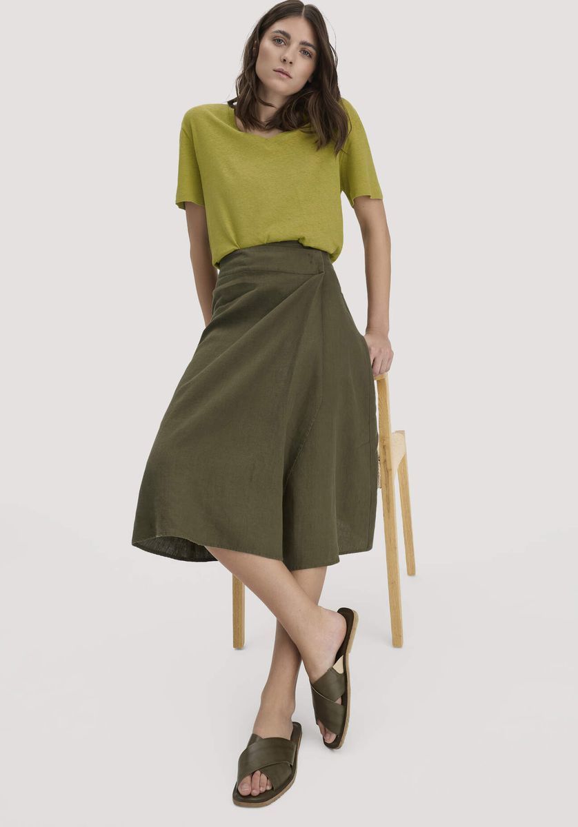 Eleganter A-Linien-Midi-Rock aus Leinen