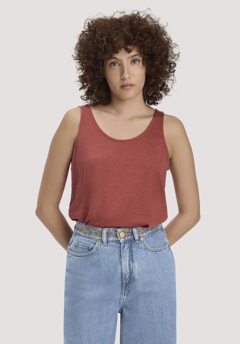 hessnatur Damen Jersey Top Relaxed aus TENCEL™ Lyocell mit Bio-Baumwolle - braun - Größe 34