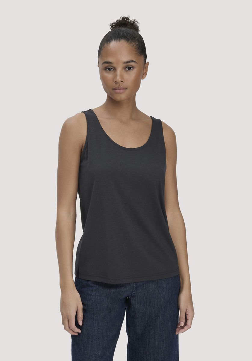 hessnatur Damen Jersey Top Relaxed aus TENCEL™ Lyocell mit Bio-Baumwolle - schwarz - Größe 34