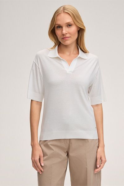 Marc Cain Lyocell-Baumwoll Polo-Shirt in Ecru mit kurzen Ärmeln
