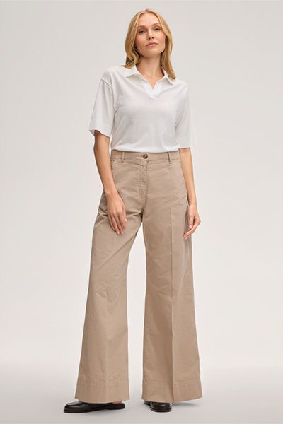 Marc Cain Lyocell-Baumwoll Polo-Shirt in Ecru mit kurzen Ärmeln