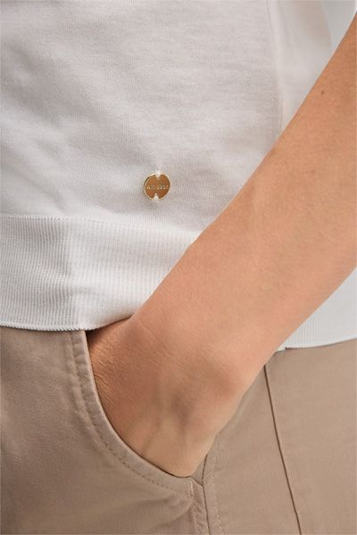 Marc Cain Lyocell-Baumwoll Polo-Shirt in Ecru mit kurzen Ärmeln