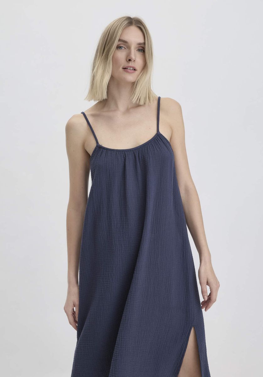 hessnatur Damen Musselin Nachthemd PURE COMFORT aus Bio-Baumwolle - blau - Größe 34