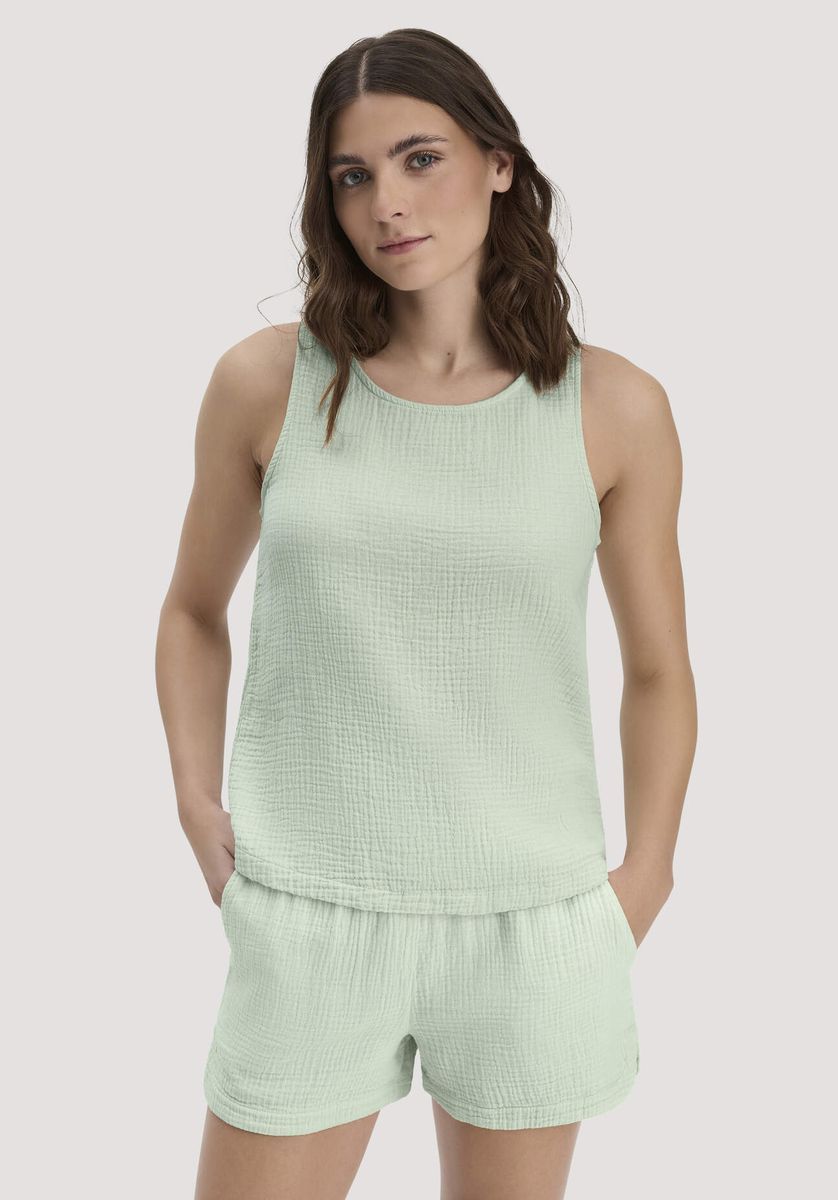 hessnatur Damen Musselin Top PURE COMFORT aus Bio-Baumwolle - grün - Größe 34