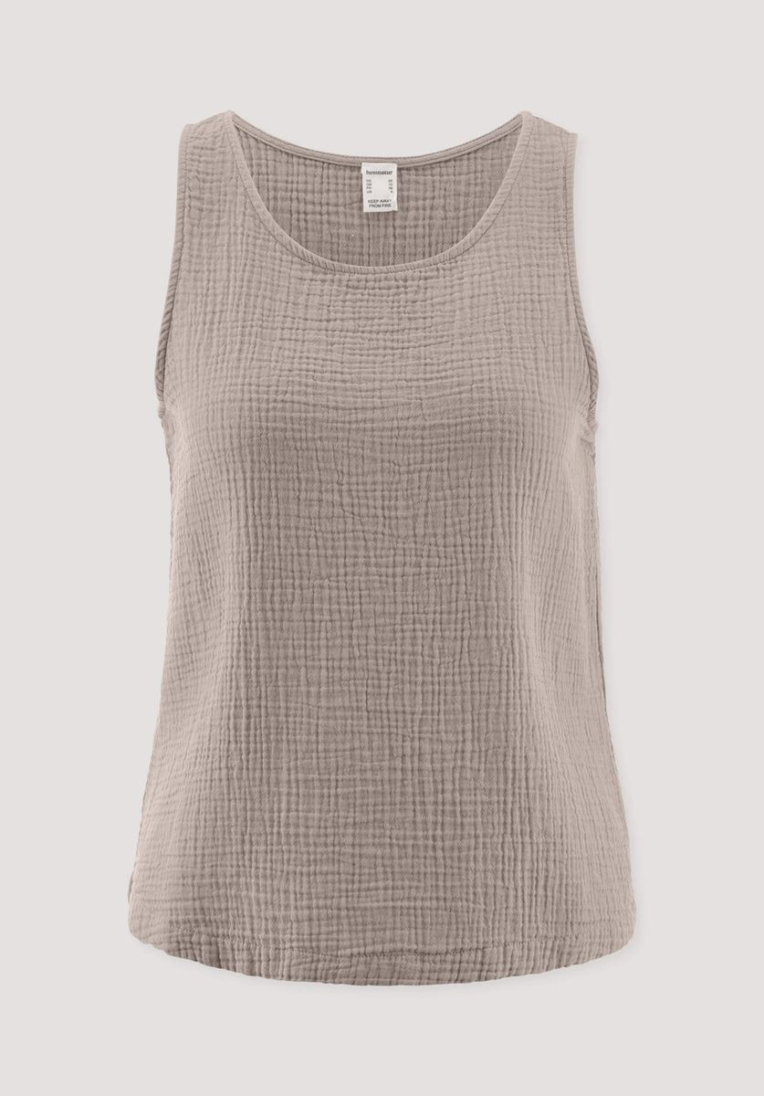 hessnatur Damen Musselin Top PURE COMFORT aus Bio-Baumwolle - beige - Größe 34