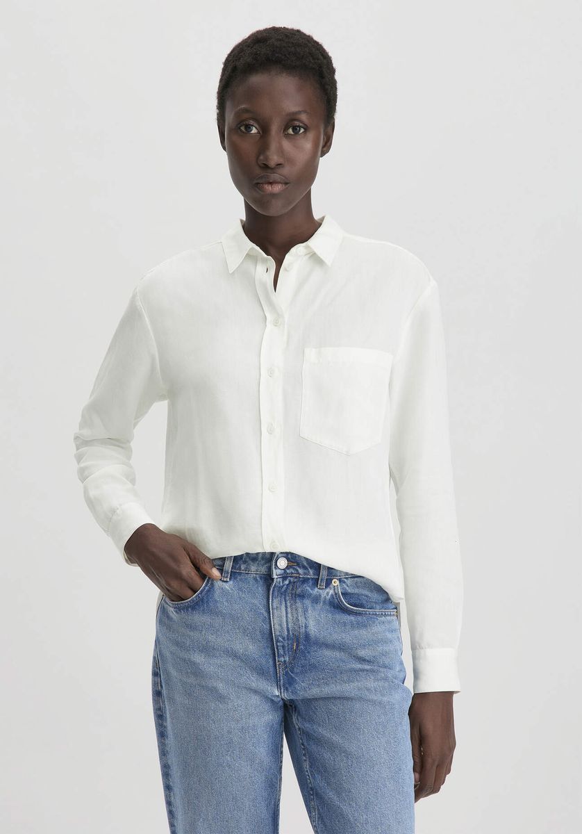 hessnatur Damen Bluse Relaxed aus weichem TENCEL™ Lyocell mit Leinen - weiß - Größe 34