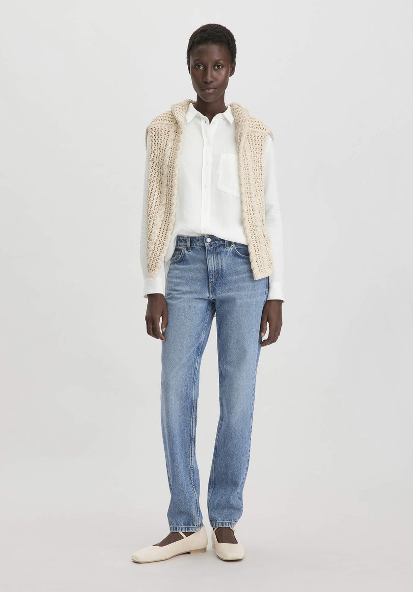 hessnatur Damen Bluse Relaxed aus weichem TENCEL™ Lyocell mit Leinen - weiß - Größe 34