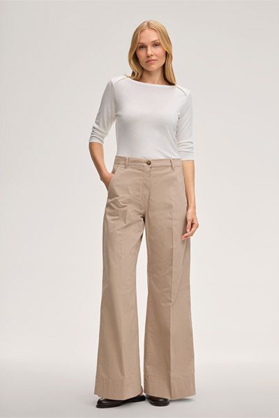 Marc Cain Lyocell-Baumwoll-Shirt Ecru 3/4 Ärmel U-Boot-Ausschnitt