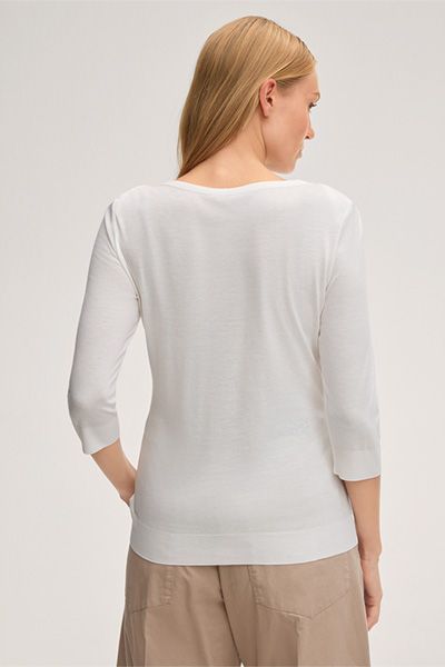 Marc Cain Lyocell-Baumwoll-Shirt Ecru 3/4 Ärmel U-Boot-Ausschnitt