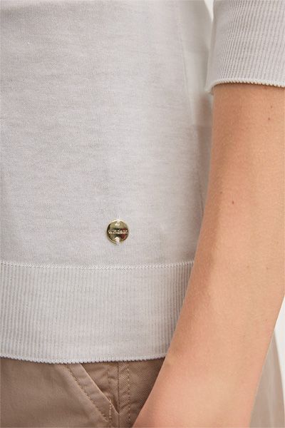 Marc Cain Lyocell-Baumwoll-Shirt Ecru 3/4 Ärmel U-Boot-Ausschnitt