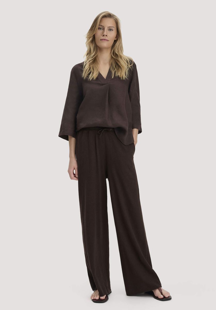 Weite Leinenmischung Stoffhose mit Relaxed Fit