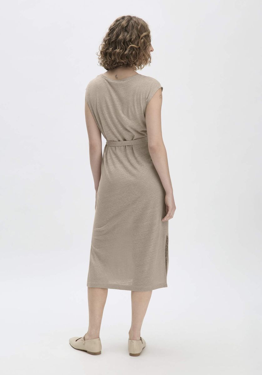 Leinen-Mischung Midikleid mit Gürtel