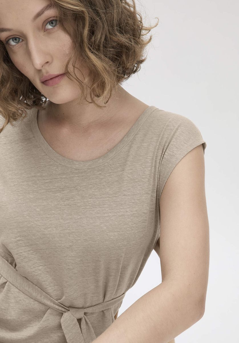 Leinen-Mischung Midikleid mit Gürtel