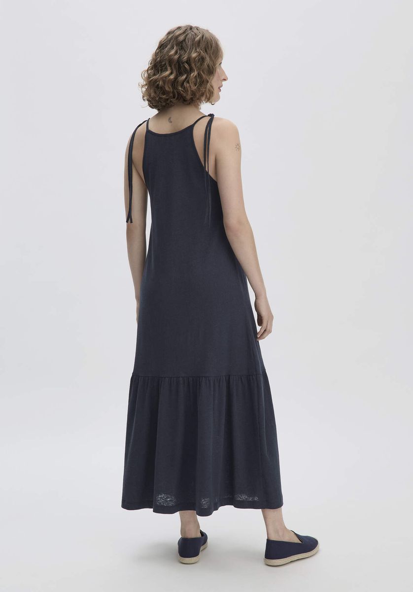 Jersey Maxikleid mit Stufen aus Leinenmischung