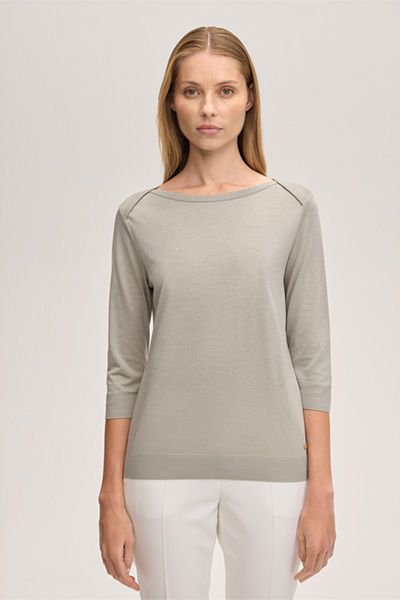 Windsor Lyocell-Baumwoll-Shirt Greige mit U-Boot-Ausschnitt und 3/4-Ärmeln