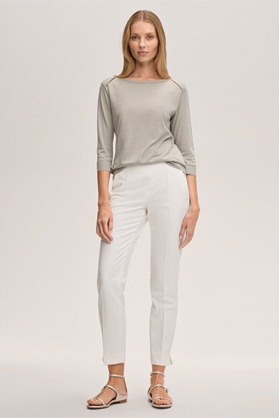 Windsor Lyocell-Baumwoll-Shirt Greige mit U-Boot-Ausschnitt und 3/4-Ärmeln