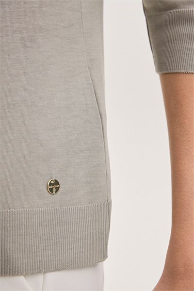 Windsor Lyocell-Baumwoll-Shirt Greige mit U-Boot-Ausschnitt und 3/4-Ärmeln