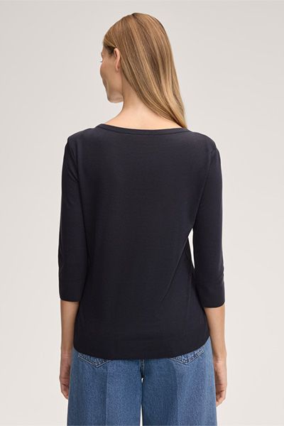 Marc Cain Lyocell-Baumwoll Marineblaues Oberteil U-Boot-Ausschnitt 3/4 Ärmel