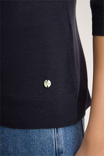 Marc Cain Lyocell-Baumwoll Marineblaues Oberteil U-Boot-Ausschnitt 3/4 Ärmel