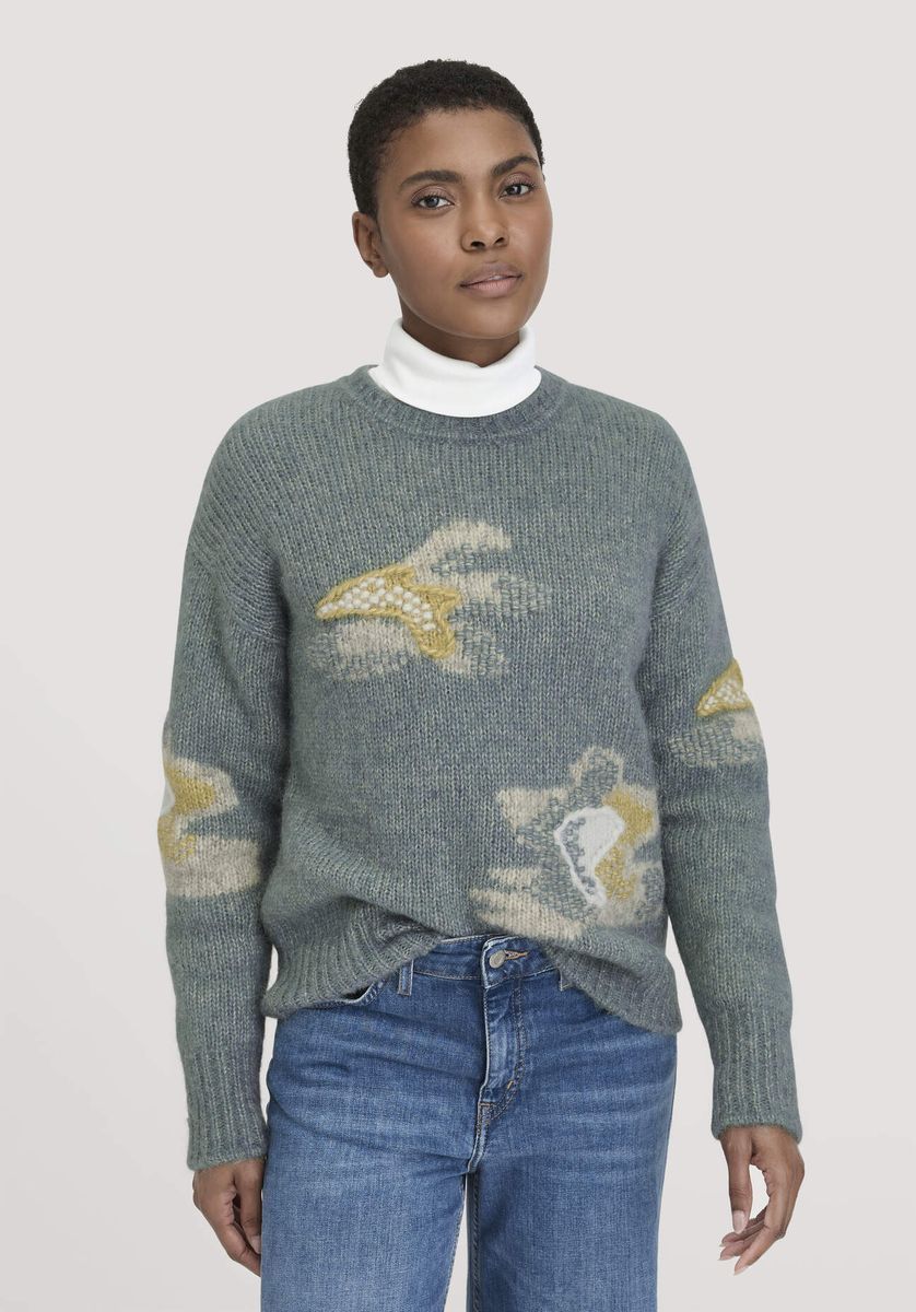 Alpaka-Mischung Pullover mit floralen Intarsien