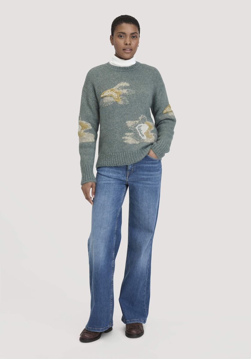 Alpaka-Mischung Pullover mit floralen Intarsien