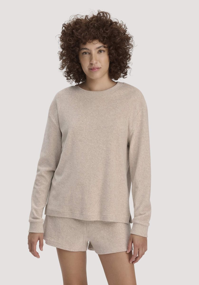 hessnatur Damen Frottee Loungeshirt Oversize PURE COTTON aus Bio-Baumwolle - beige - Größe 34