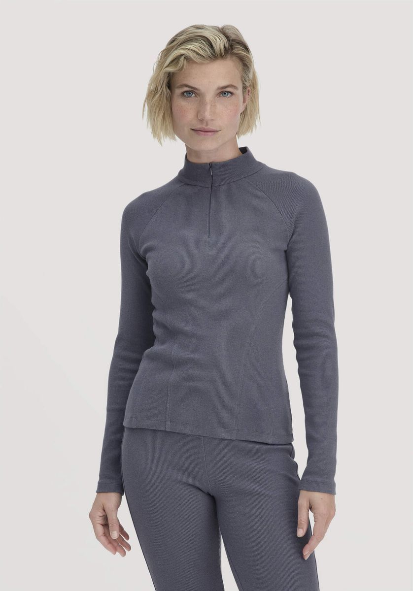 hessnatur Loungewear Longsleeve Fitted BETTER RECYCLING aus Bio-Baumwolle - blau - Größe 34