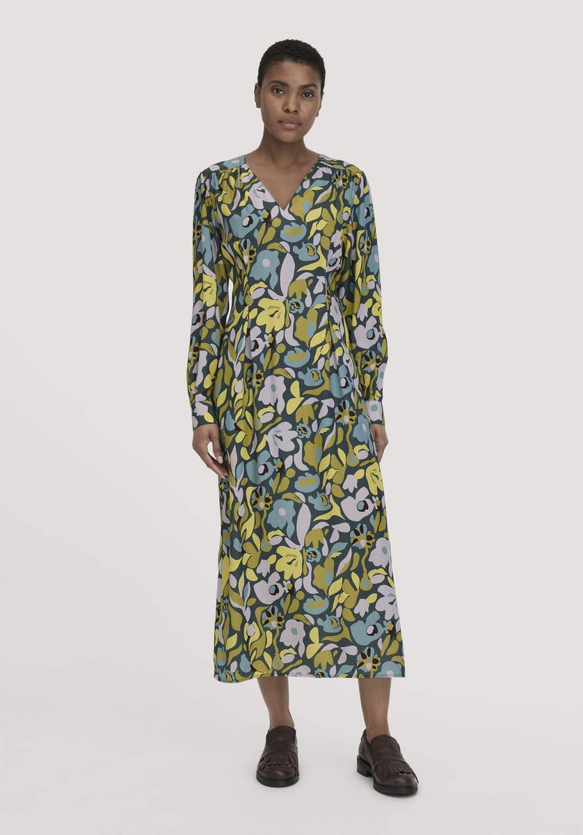 Langärmeliges Midikleid mit Blumendruck