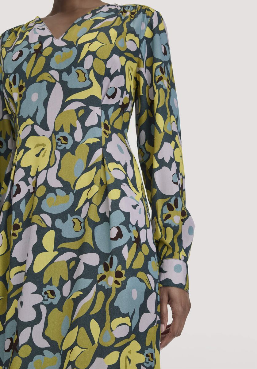 Langärmeliges Midikleid mit Blumendruck