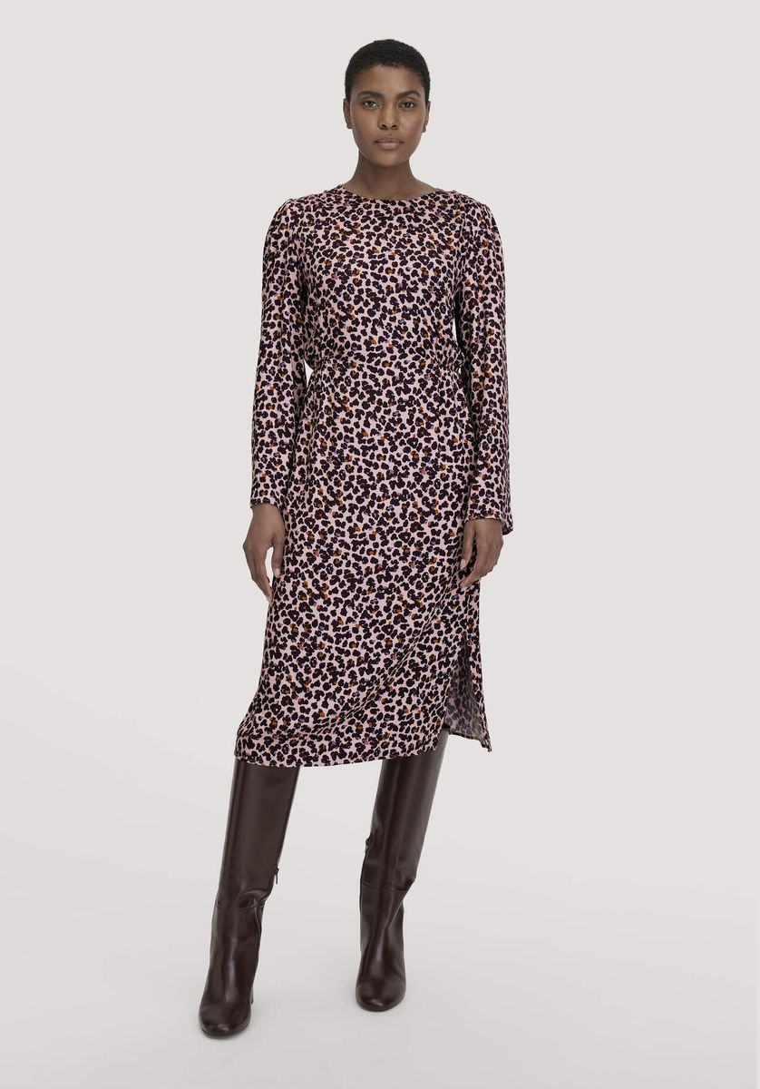 Satin-Midikleid mit floralem Leoprint
