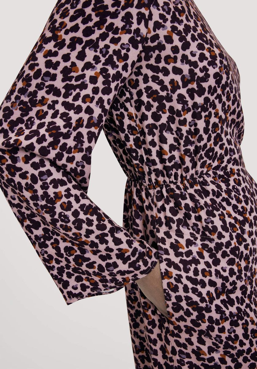 Satin-Midikleid mit floralem Leoprint