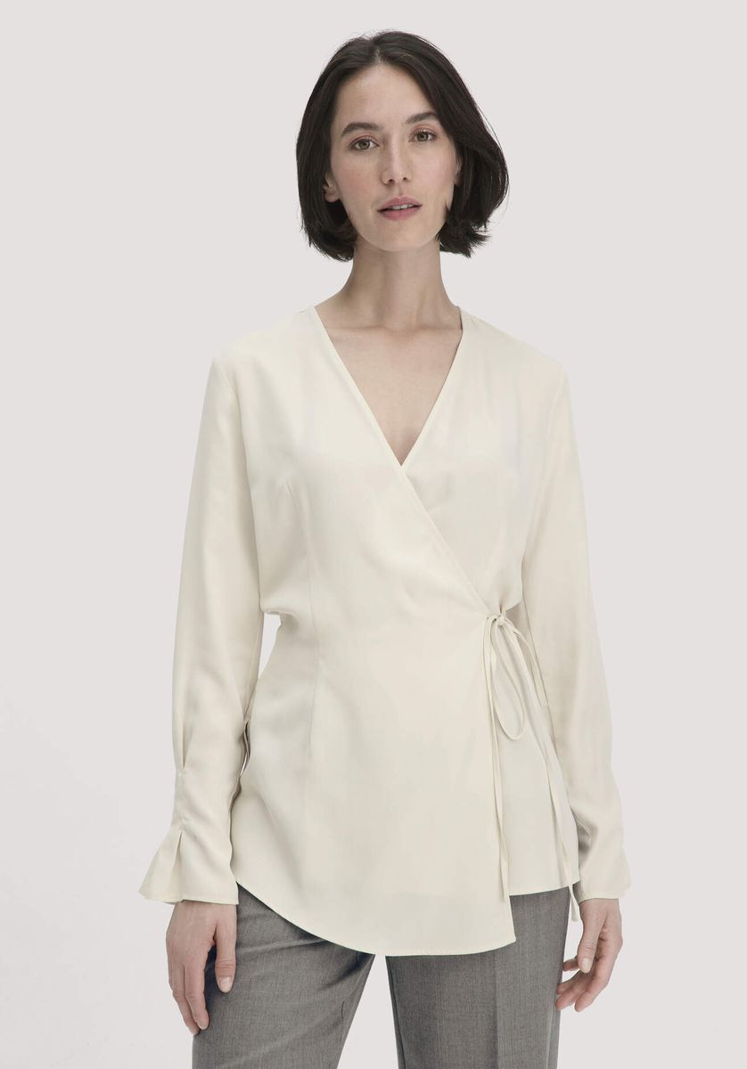 Elegante beige Wickelbluse mit Bindeband