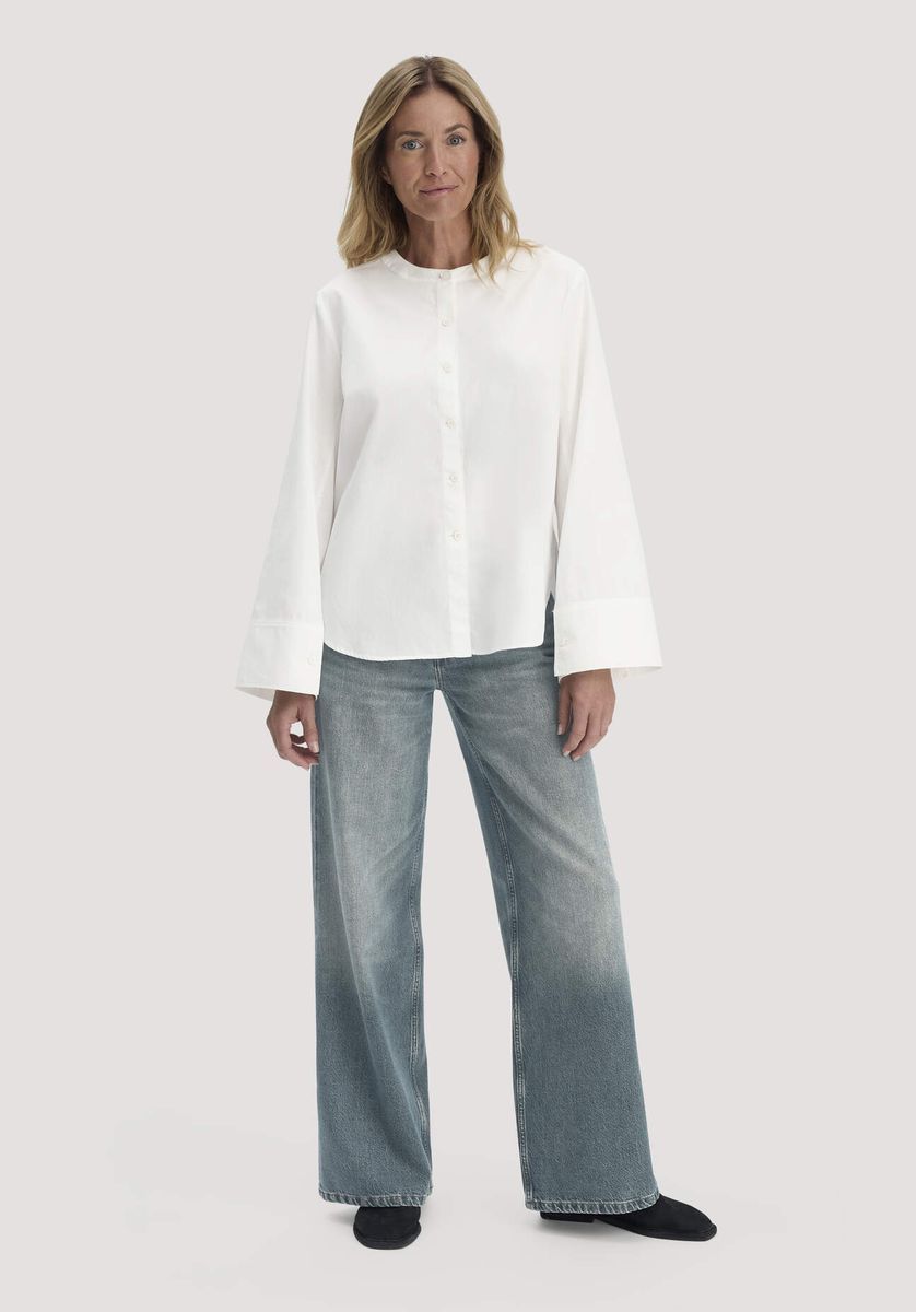 hessnatur Damen Bluse Relaxed aus Bio-Baumwolle - weiß - Größe 34