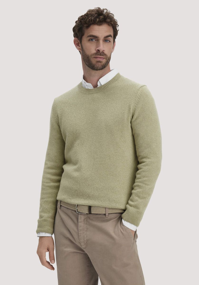 hessnatur Herren Strick Pullover Regular aus Bio-Merinowolle mit Bio-Baumwolle - grün - Größe L