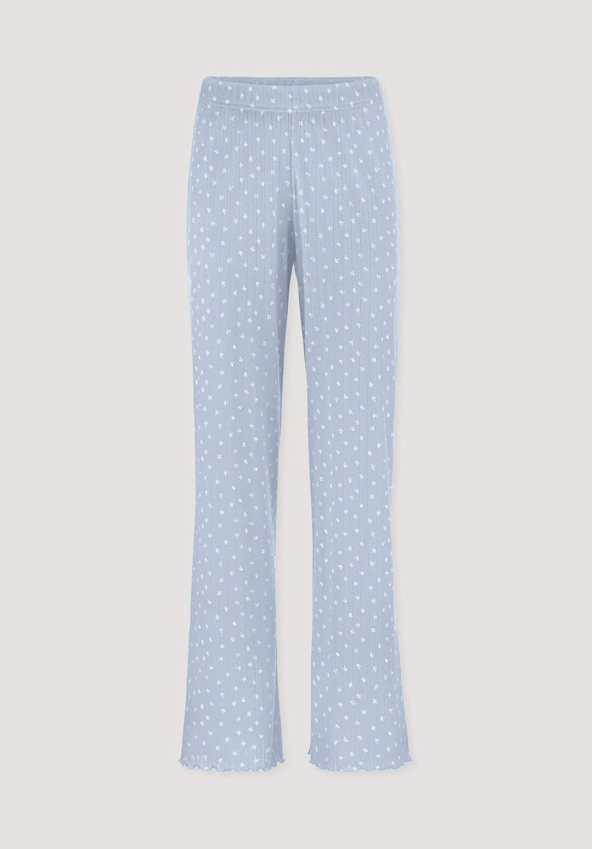 hessnatur Damen Pointelle Schlafhose Relaxed PURE COTTON aus Bio-Baumwolle - blau - Größe 34