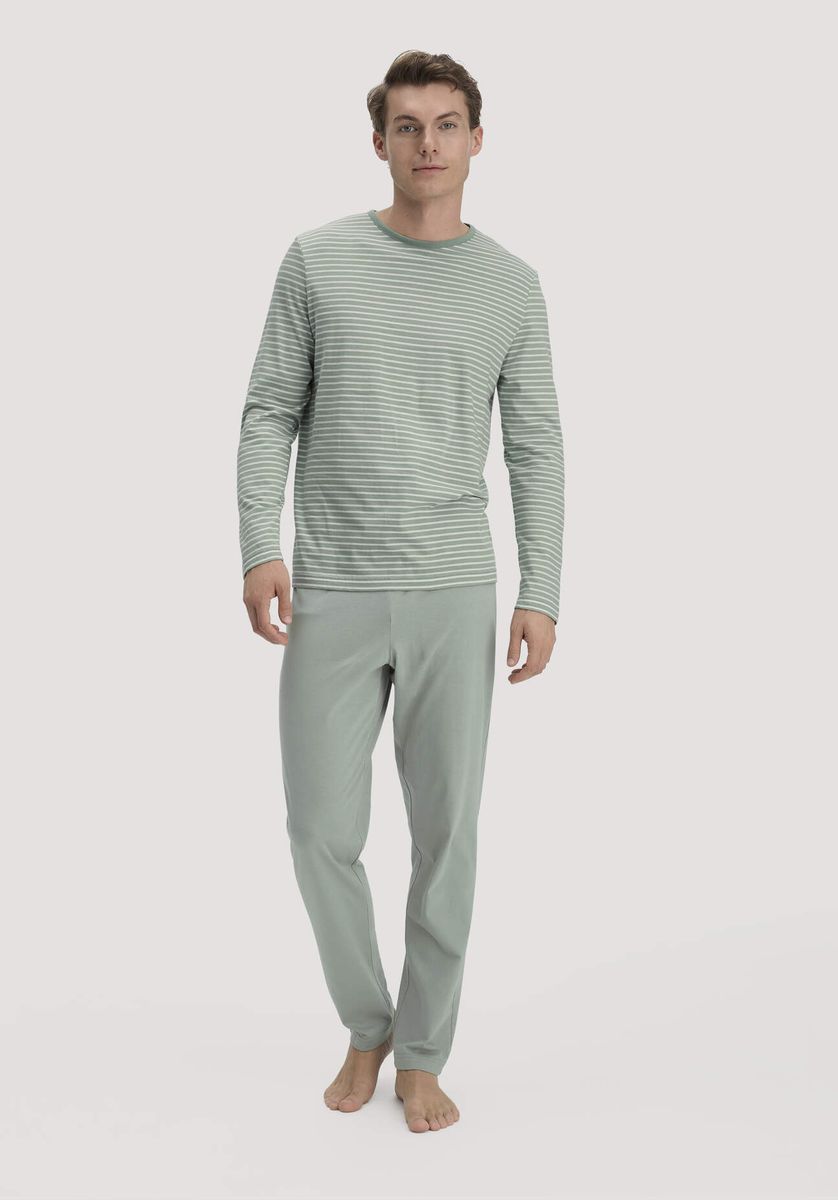 hessnatur Herren Pyjama PURE COTTON aus Bio-Baumwolle - grün - Größe 46