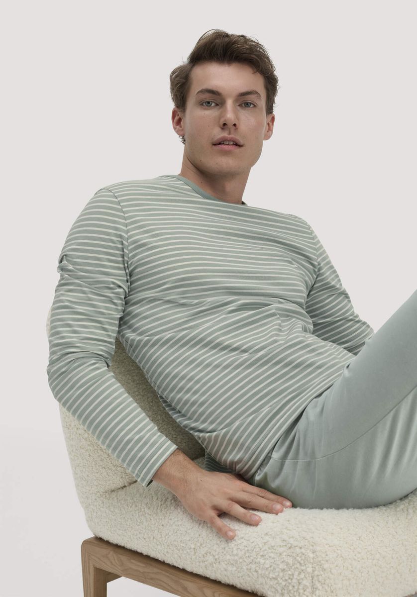 hessnatur Herren Pyjama PURE COTTON aus Bio-Baumwolle - grün - Größe 46