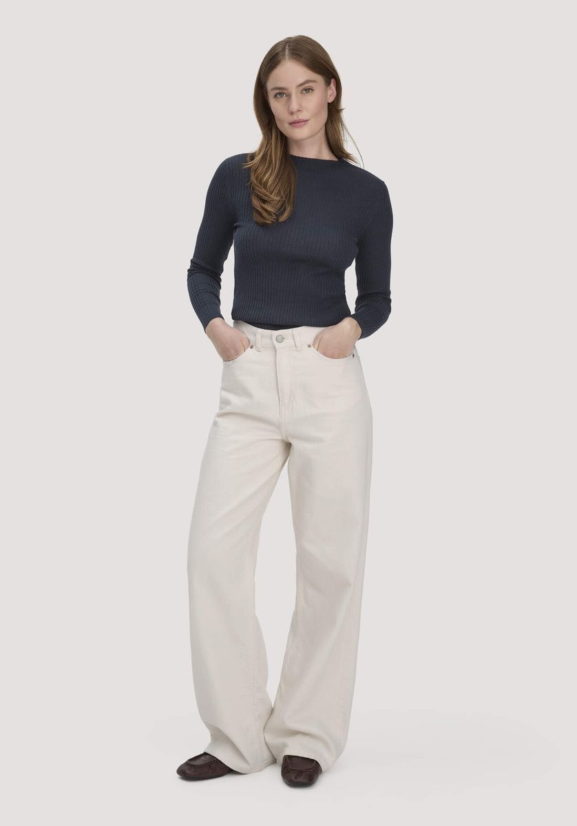 hessnatur Damen Strick Pullover Fitted aus TENCEL™ Lyocell mit Bio-Baumwolle - blau - Größe L