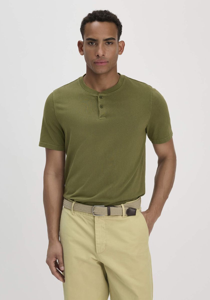 hessnatur Herren Heavy Jersey Henley Shirt Relaxed aus Bio-Baumwolle - grün - Größe 46