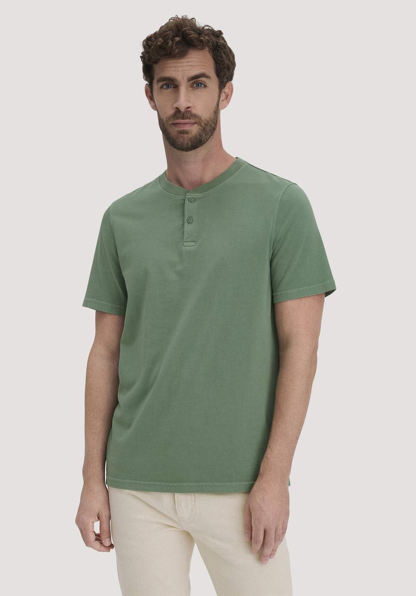 hessnatur Herren Heavy Jersey Henley Shirt Relaxed aus Bio-Baumwolle - grün - Größe 46